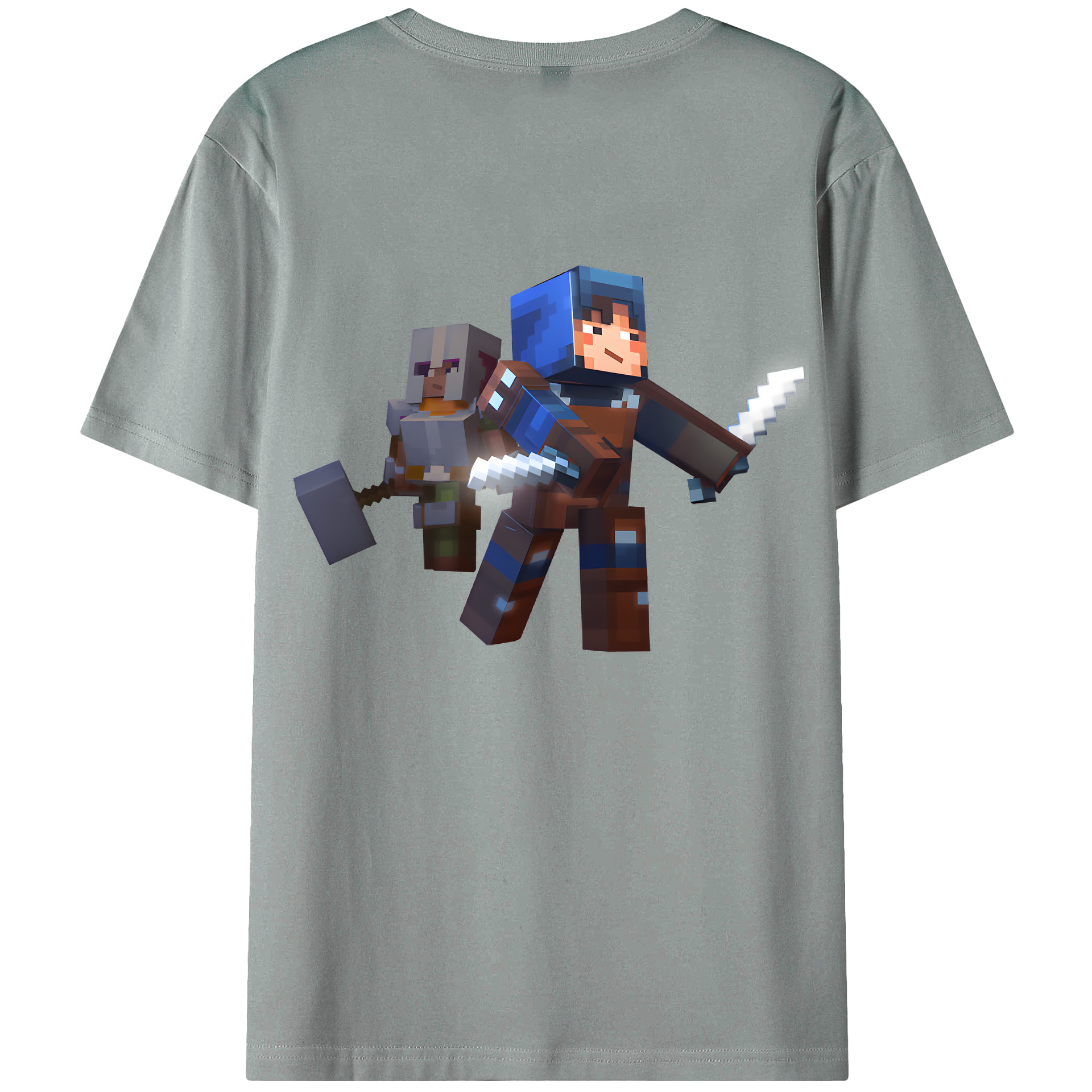 （画像用） マインクラフト ブロックの世界 Minecraft MC Block world 綿100％ メンズ半袖Tシャツ（バックプリント） 通気性